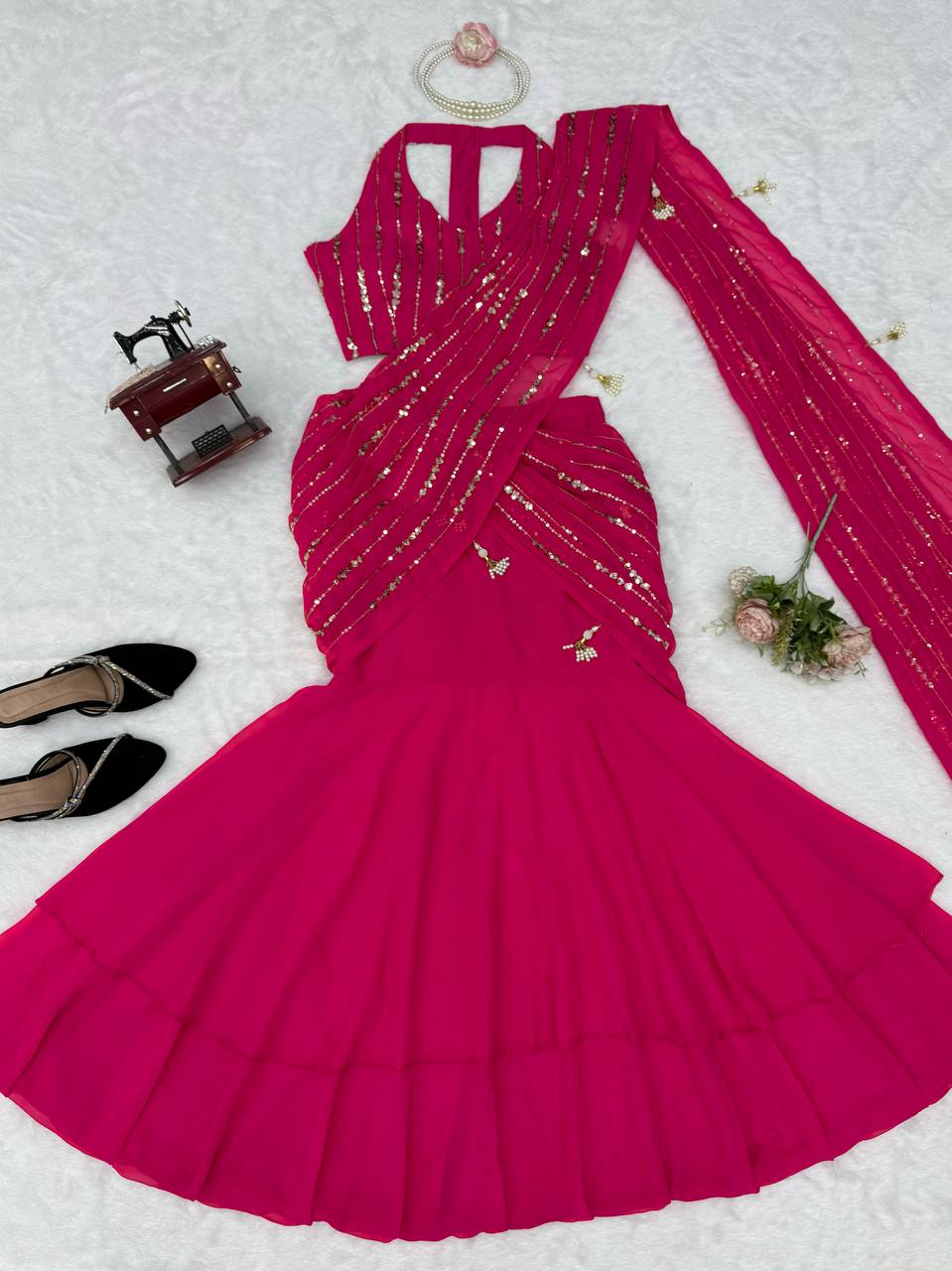 Radiant Rani Pink Silk Lehenga Choli Adorned with Opulent Heritage Floral Motifs and Intricate Zari Borders